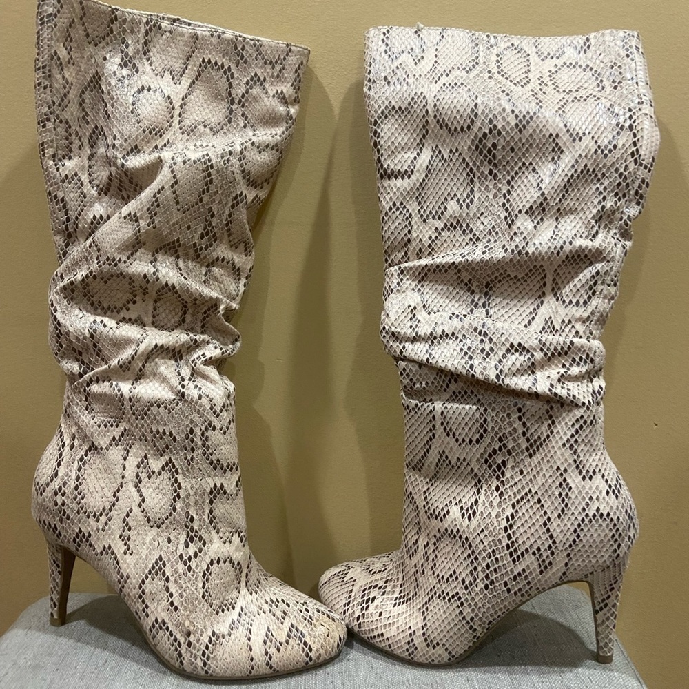 Tan Snakeskin Knee High Boots
